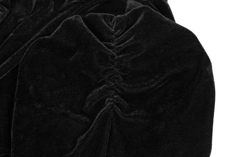 Black Velvet Stand-Up Collar Long Sleeve Top