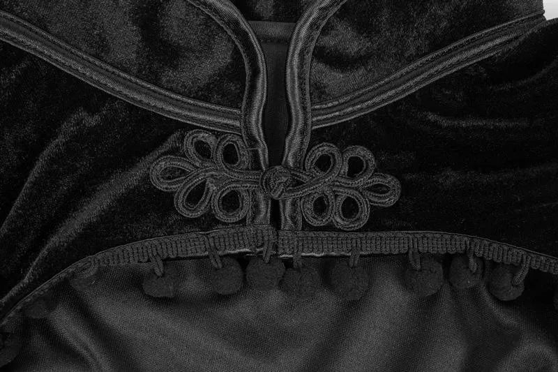 Black Velvet Stand-Up Collar Long Sleeve Top