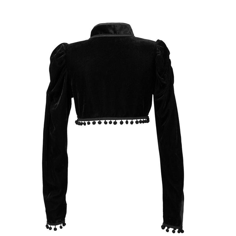 Black Velvet Stand-Up Collar Long Sleeve Top