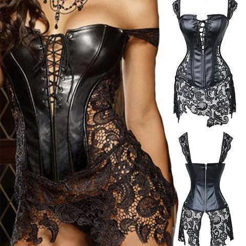 Sexy Black Leather Lace Corset