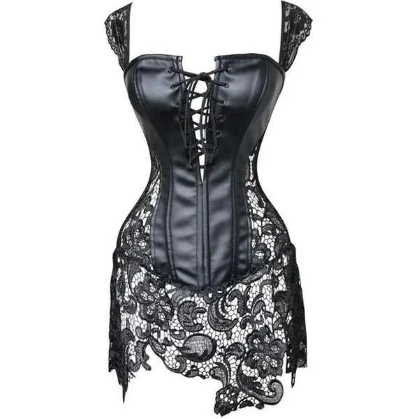 Sexy Black Leather Lace Corset