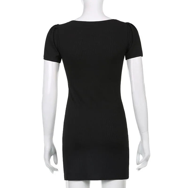 Bow Tie Square Neck Slit Dress