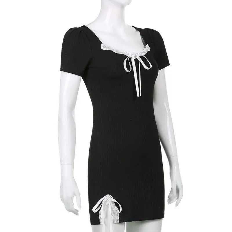 Bow Tie Square Neck Slit Dress
