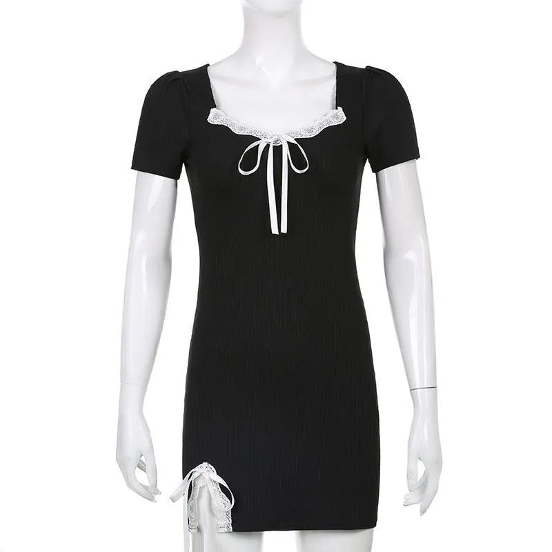 Bow Tie Square Neck Slit Dress