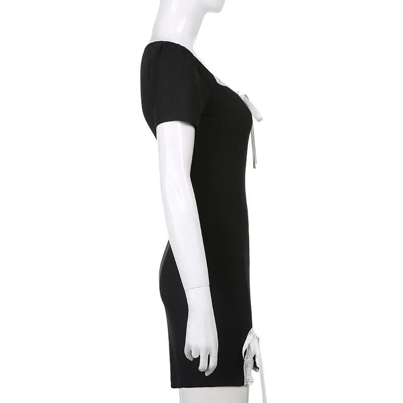 Bow Tie Square Neck Slit Dress