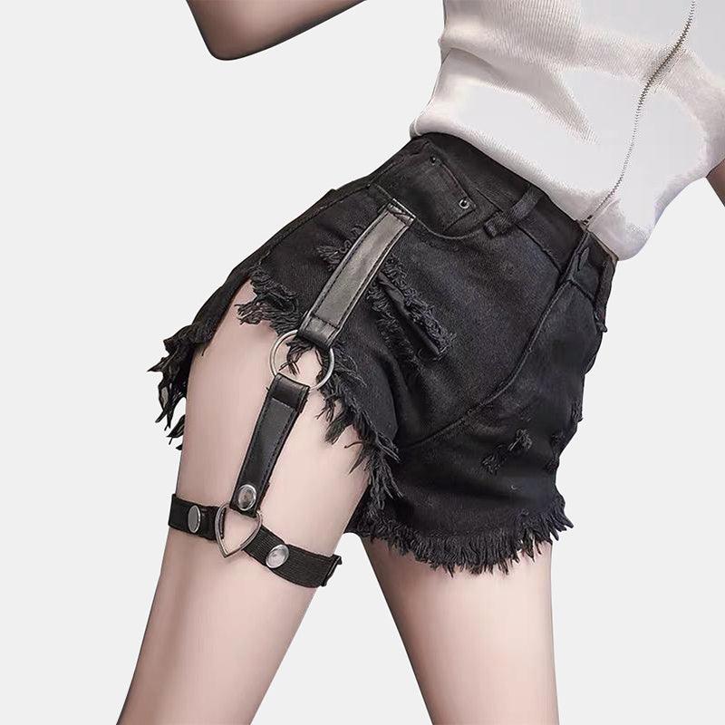Ripped Denim Shorts with Pants Clip