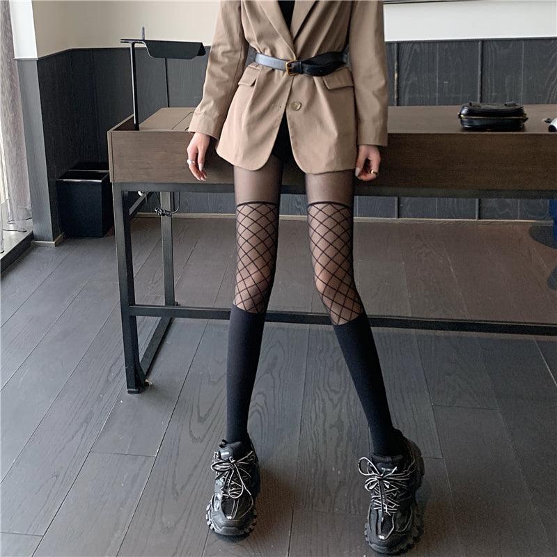 Plaid Patchwork Over Knee Stockings