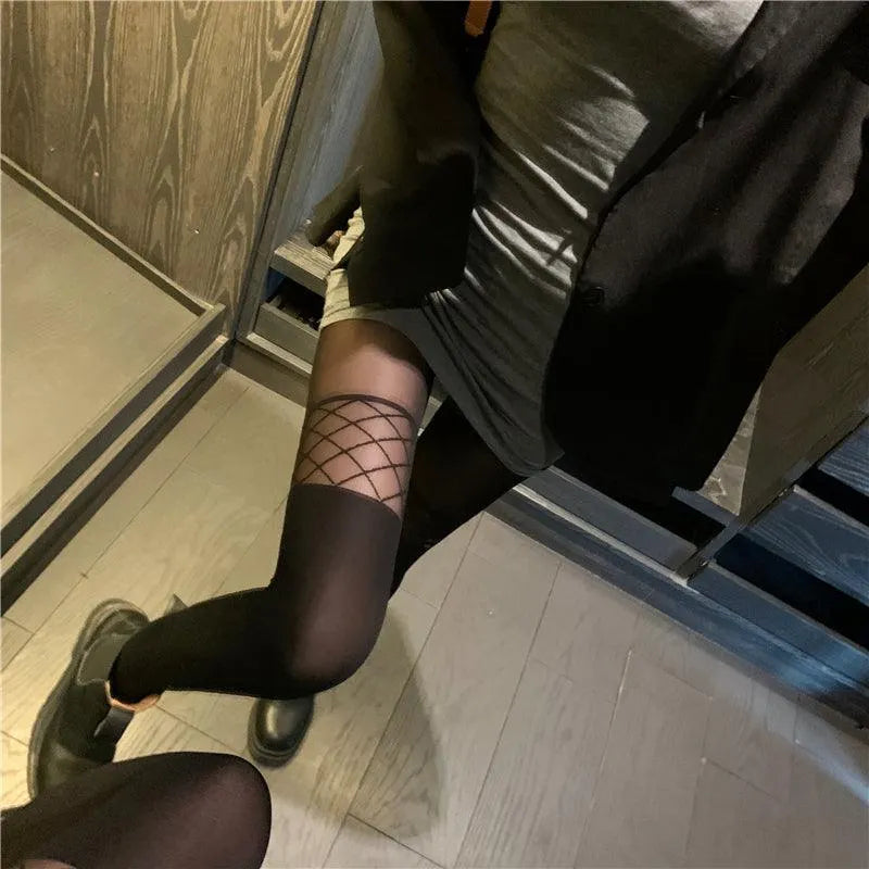 Plaid Patchwork Over Knee Stockings