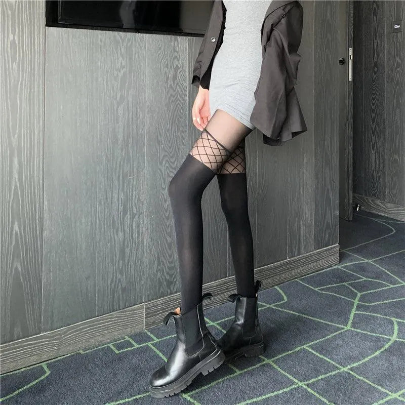 Plaid Patchwork Over Knee Stockings
