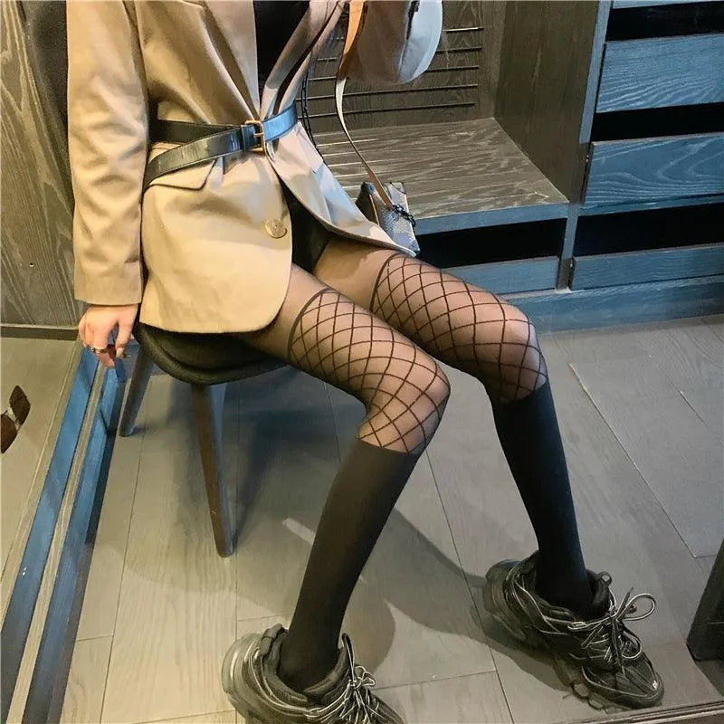 Plaid Patchwork Over Knee Stockings