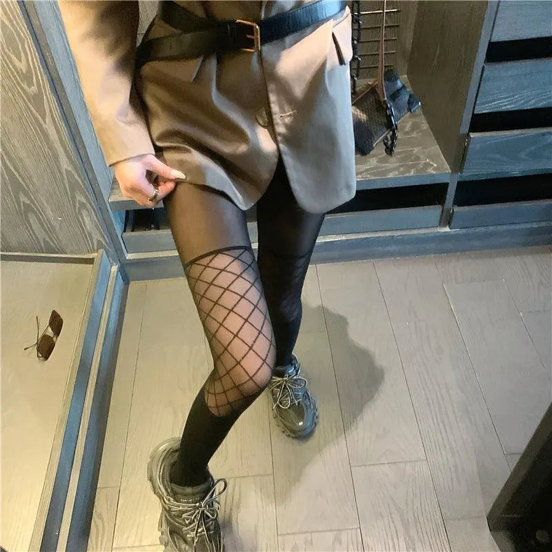 Plaid Patchwork Over Knee Stockings