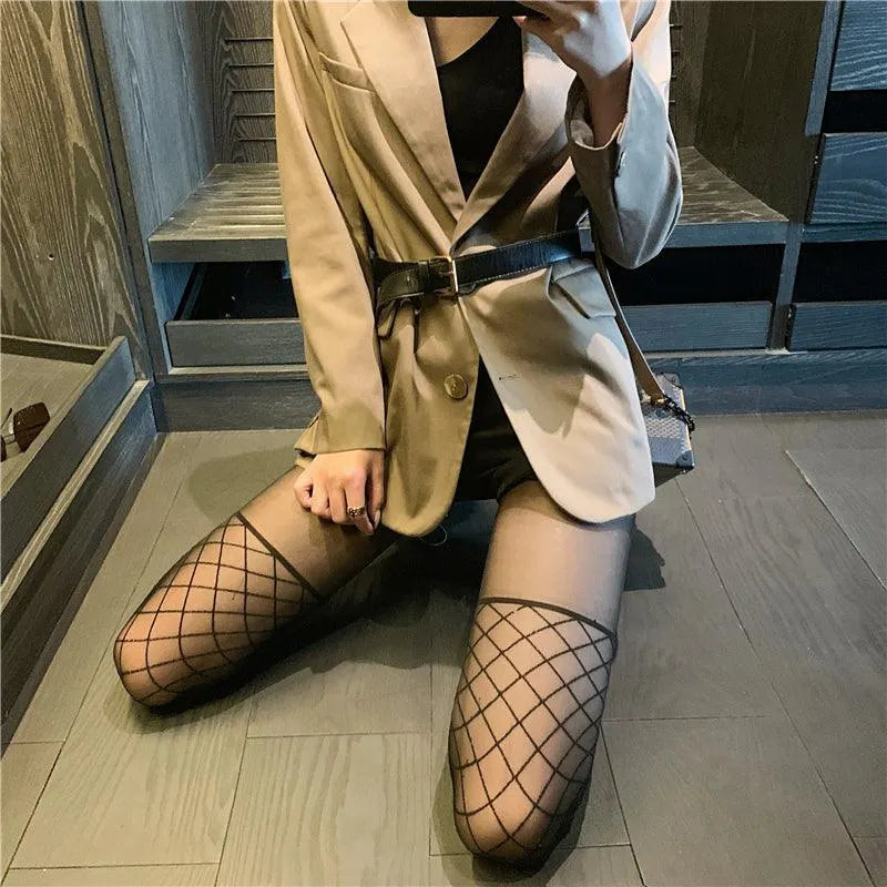Plaid Patchwork Over Knee Stockings