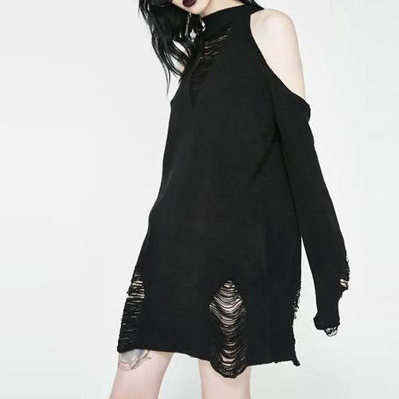 Devil Girl Ripped Off-shoulder Sweater