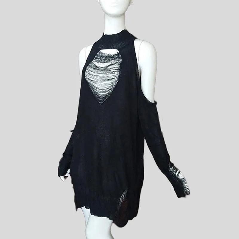 Devil Girl Ripped Off-shoulder Sweater