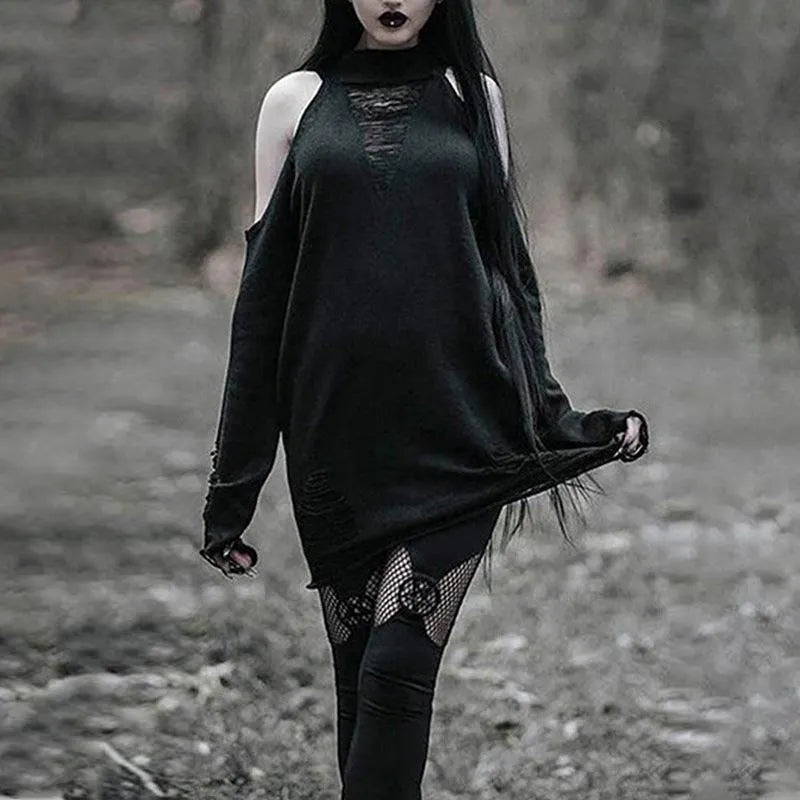 Devil Girl Ripped Off-shoulder Sweater