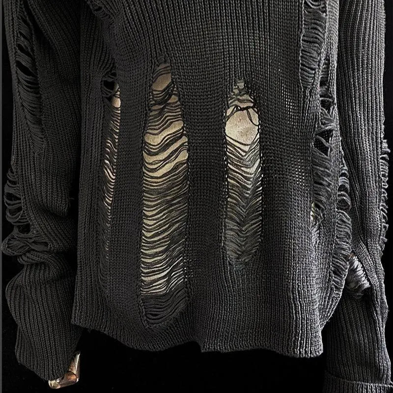 Rock Long Sleeve Round Neck Hollow Out Sweater