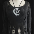 Rock Long Sleeve Round Neck Hollow Out Sweater