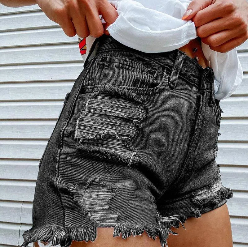 Skull Print Frayed Shorts