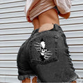 Skull Print Frayed Shorts