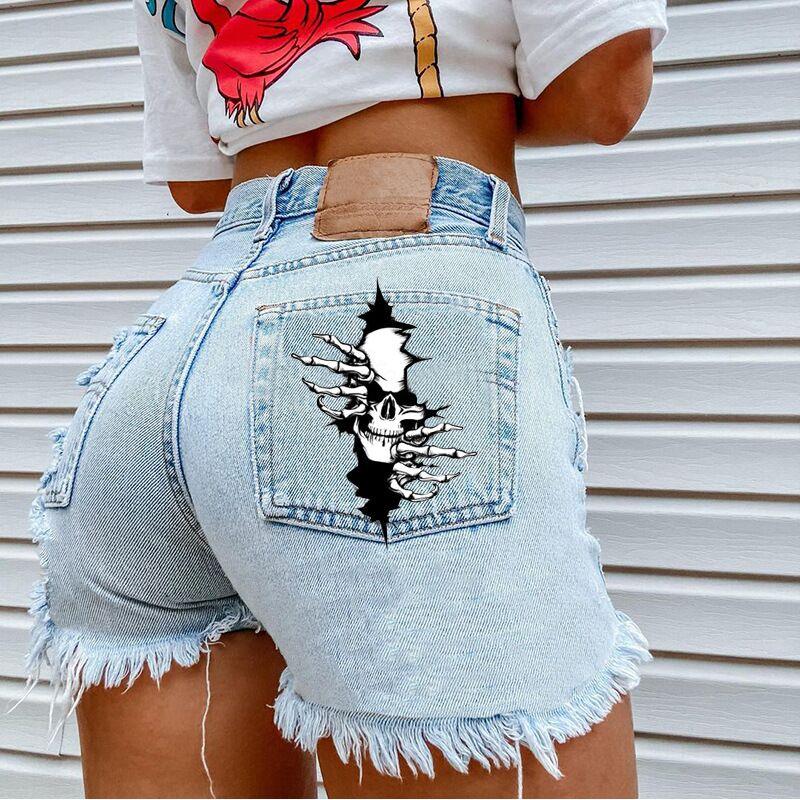Skull Print Frayed Shorts