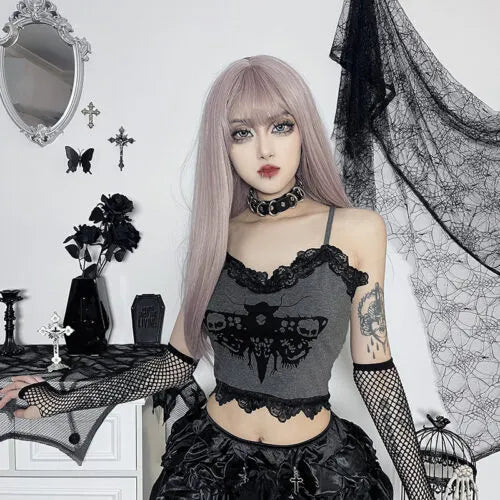 Gothic Grey Owl Halter Top