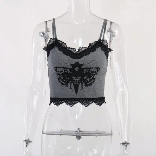 Gothic Grey Owl Halter Top