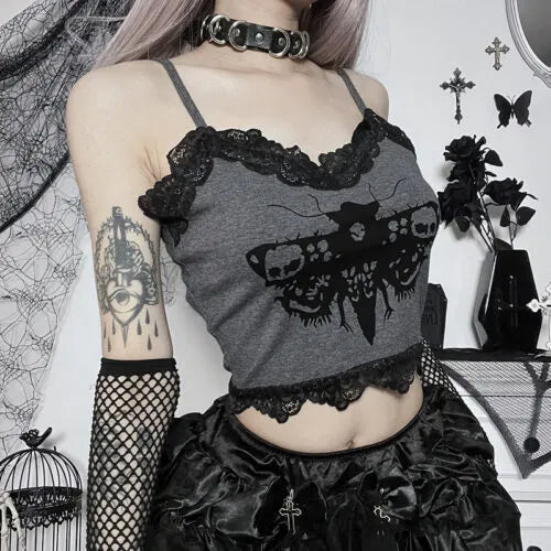Gothic Grey Owl Halter Top