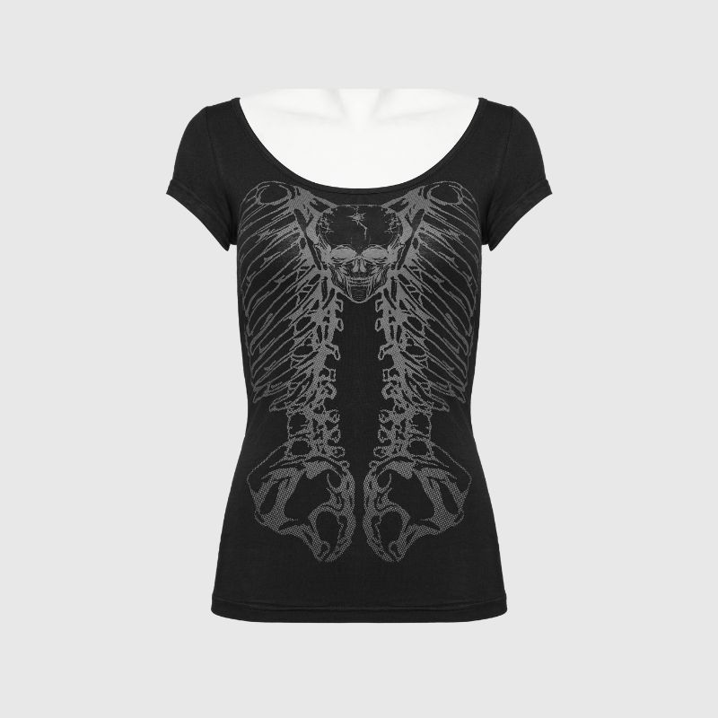 Rock Metal Skeleton Hollow Back T-Shirt