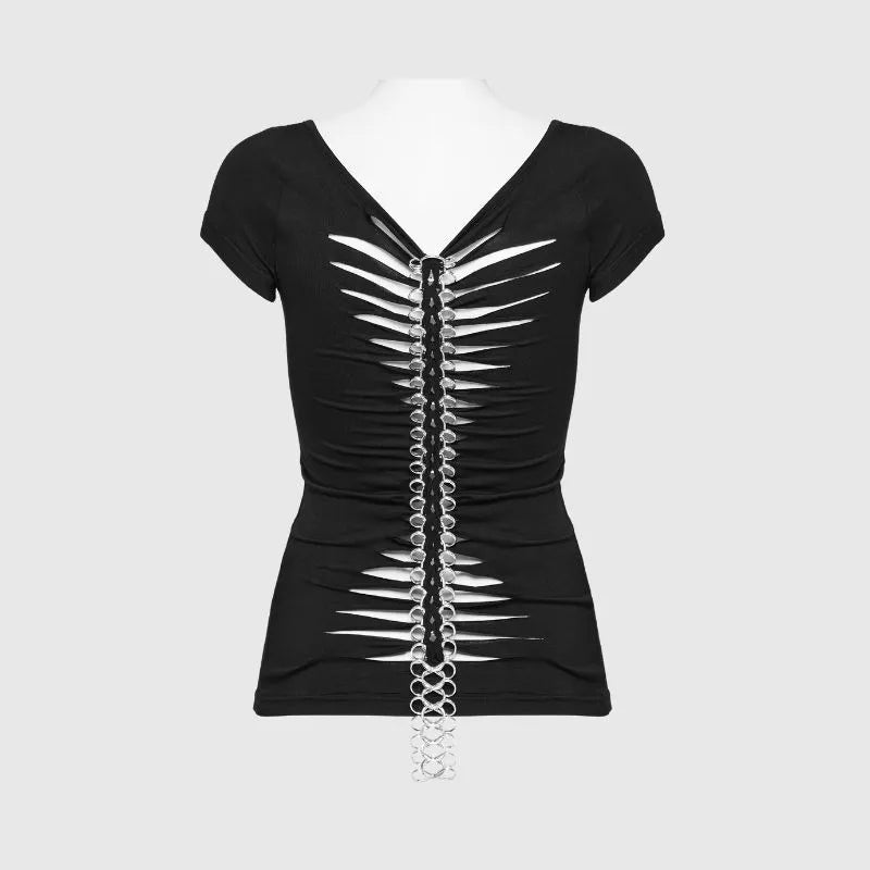 Rock Metal Skeleton Hollow Back T-Shirt