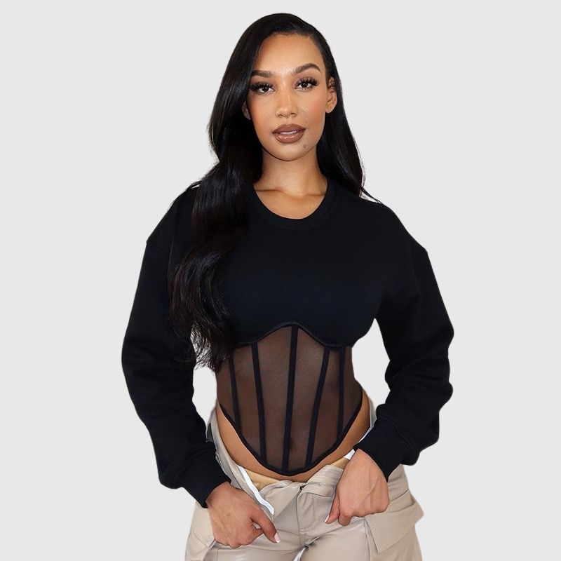 Round Neck Cinched Waist Fishbone Top