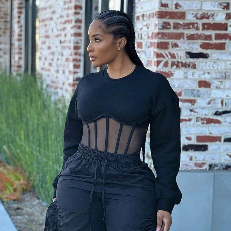 Round Neck Cinched Waist Fishbone Top