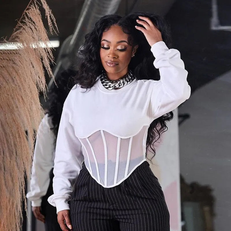 Round Neck Cinched Waist Fishbone Top