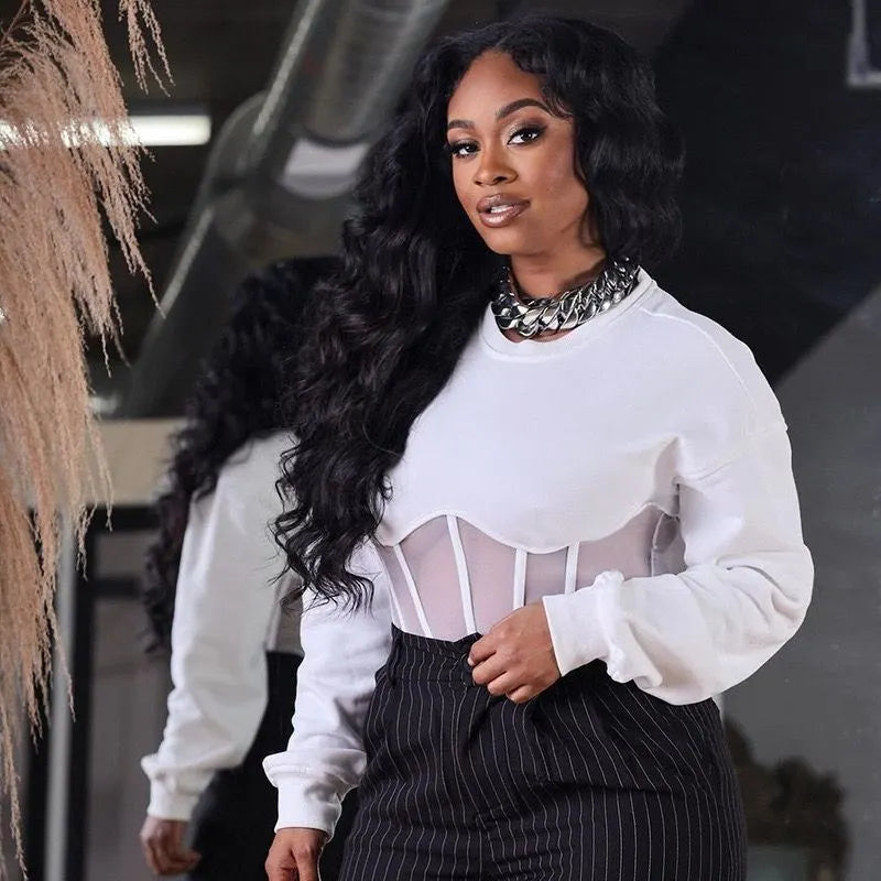 Round Neck Cinched Waist Fishbone Top