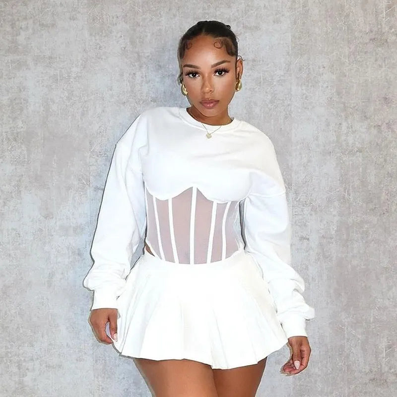 Round Neck Cinched Waist Fishbone Top