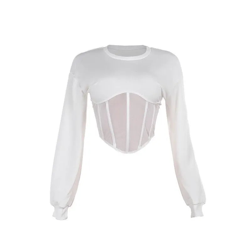 Round Neck Cinched Waist Fishbone Top