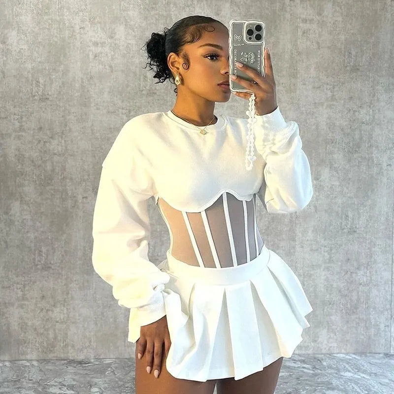Round Neck Cinched Waist Fishbone Top