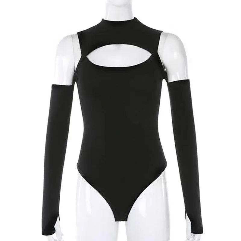 Gothic Punk Shoulder Hollow Out Bodysuit Top