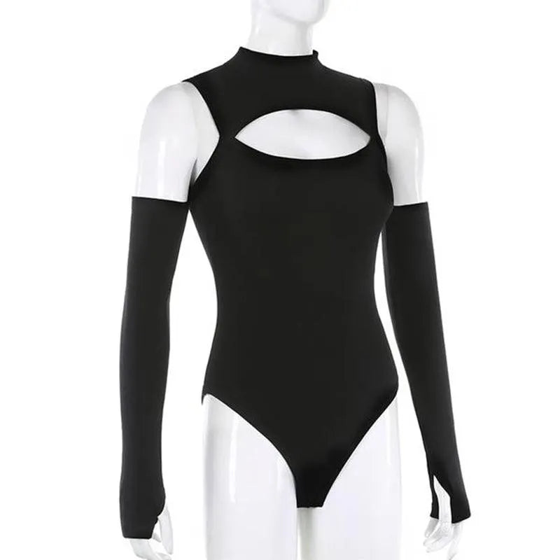 Gothic Punk Shoulder Hollow Out Bodysuit Top