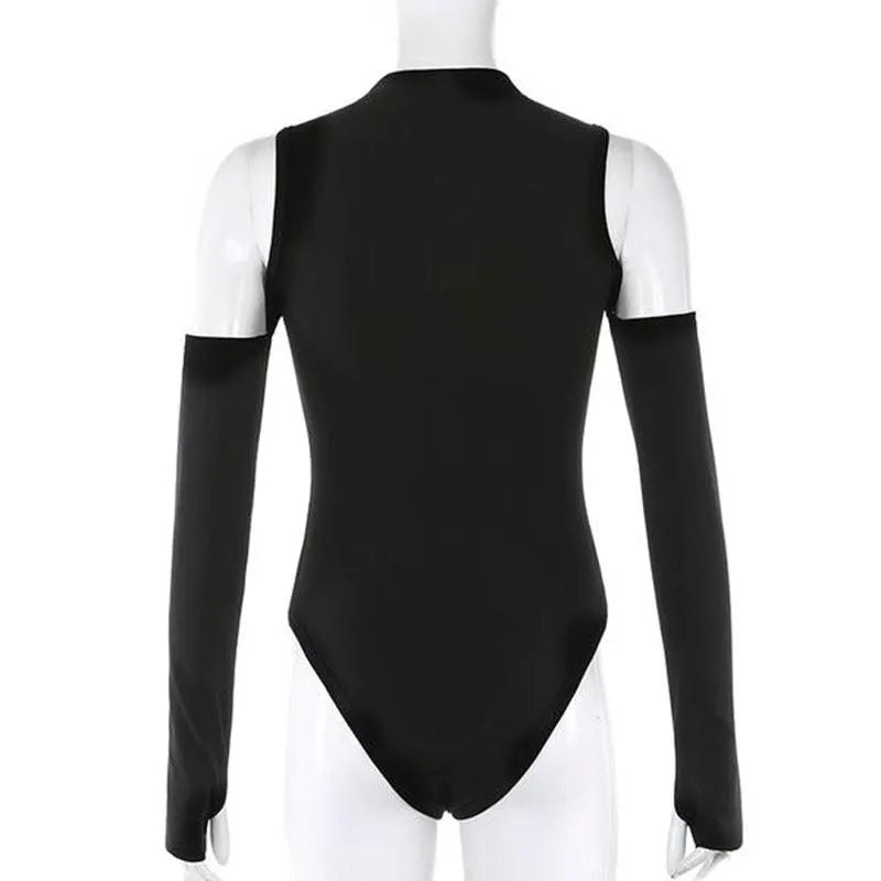 Gothic Punk Shoulder Hollow Out Bodysuit Top