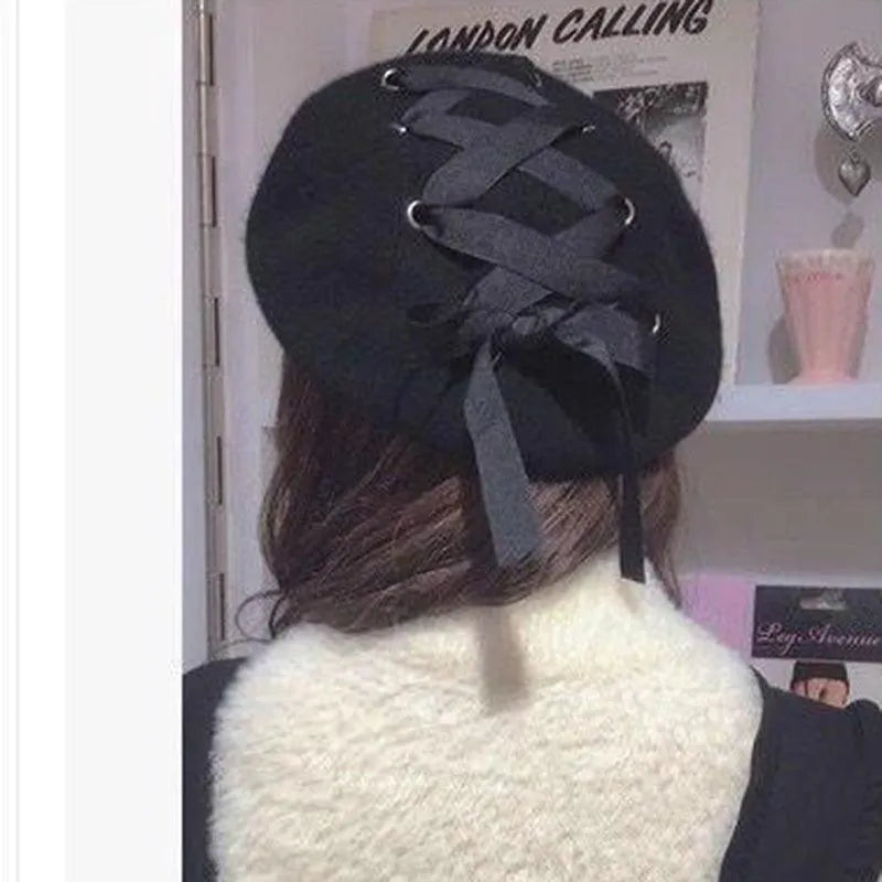 Lace Up Harajuku Artist Painter Beret Hat