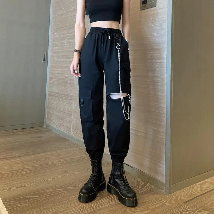 Chained Zipper Cargo Pants