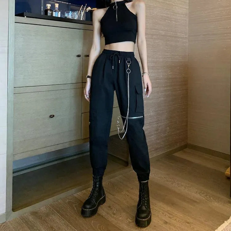 Chained Zipper Cargo Pants