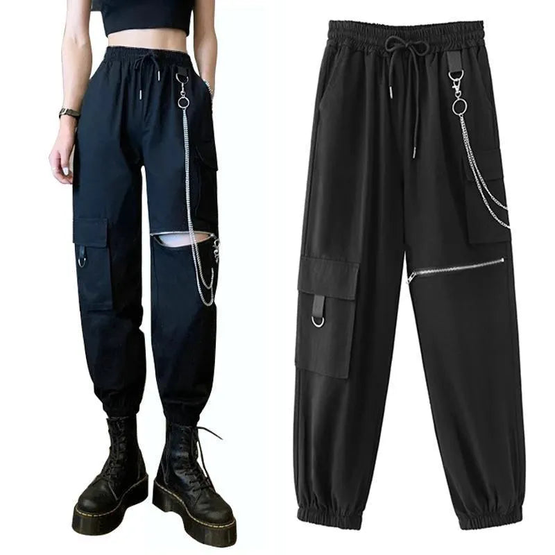 Chained Zipper Cargo Pants