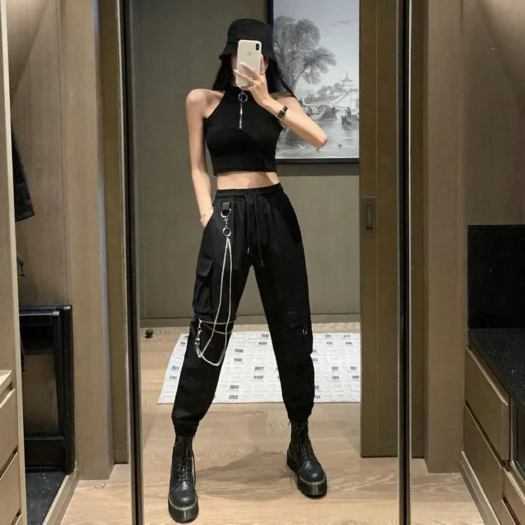 Chained Zipper Cargo Pants