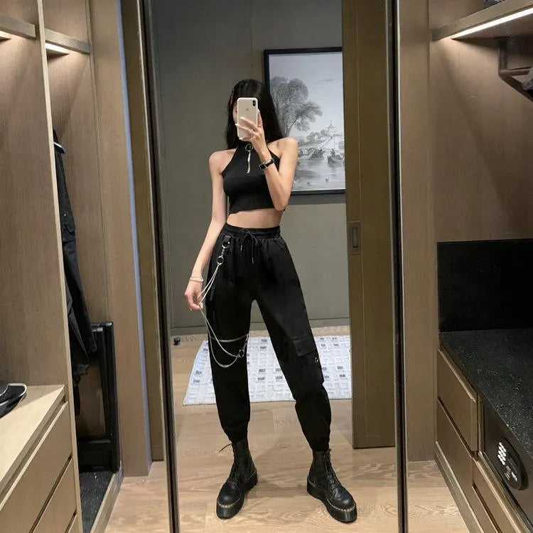 Chained Zipper Cargo Pants