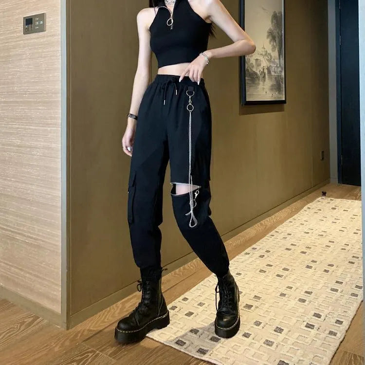 Chained Zipper Cargo Pants