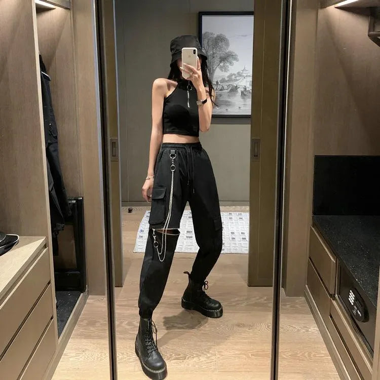 Chained Zipper Cargo Pants
