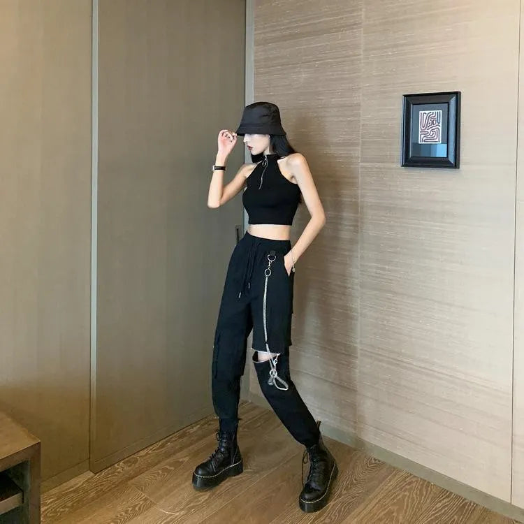 Chained Zipper Cargo Pants