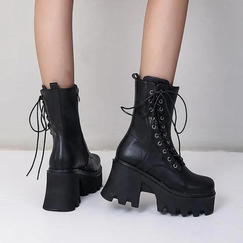Goth Lace Up Side Platform Boots
