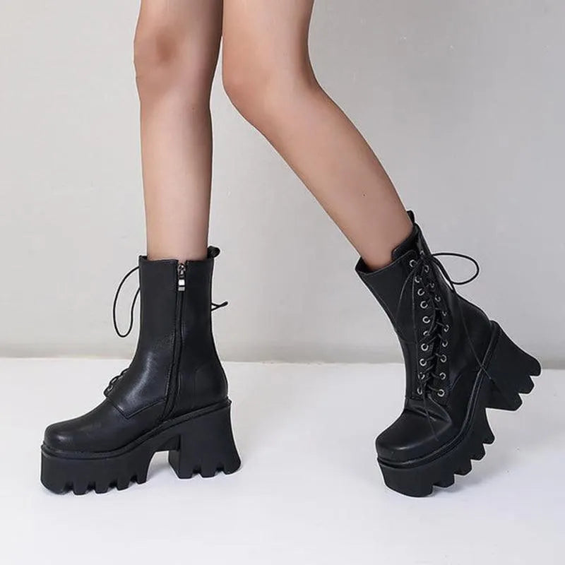 Goth Lace Up Side Platform Boots